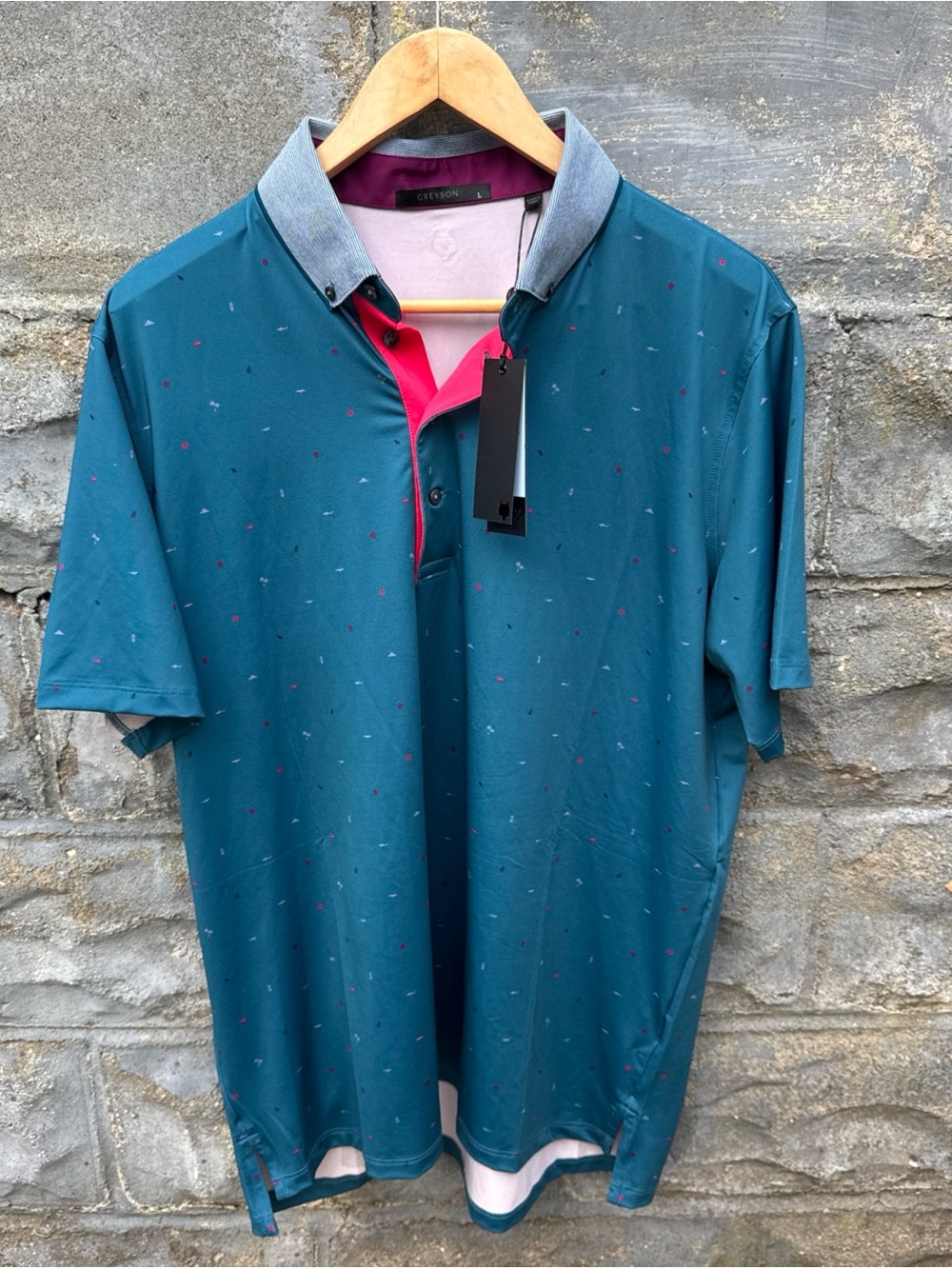 Greyson Golf Shirt Polo Spirit of Lanai Print Large Sea Turtle Blue MSRP $118